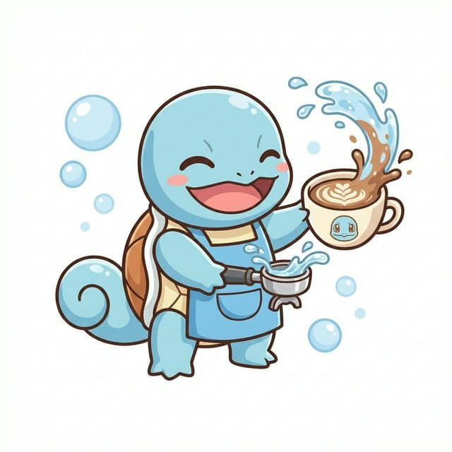 꼬부기 카페 일러스트